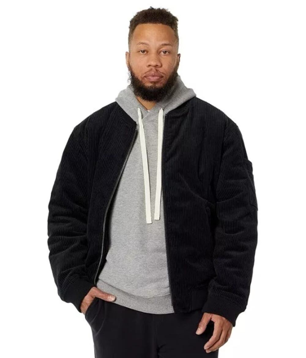 LABEL Unisex Go-To Corduroy Bomber Jacket Medium Black Full Zip Long Sleeve NWT